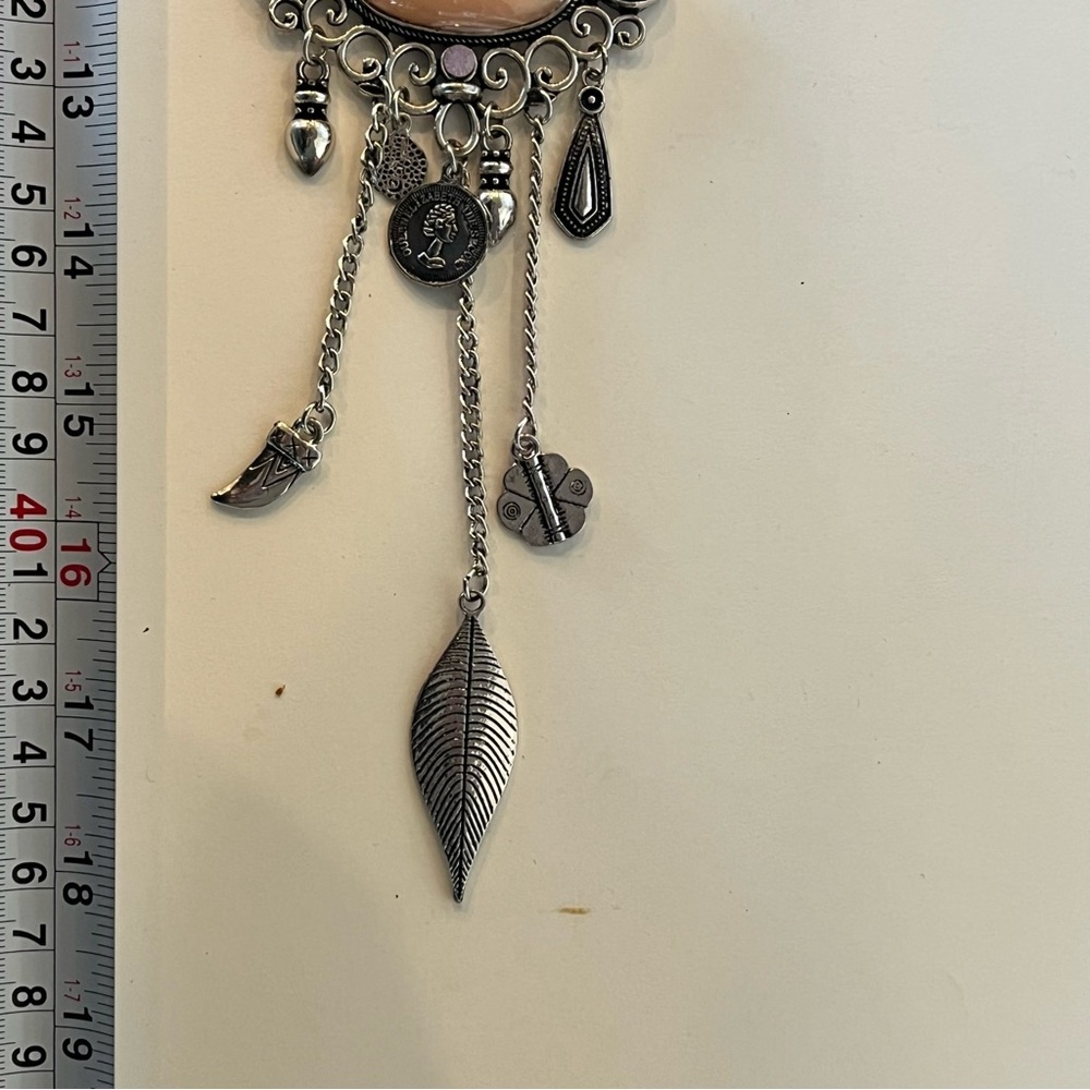 Bohemian Pink Stone Statement Necklace with Charms - Picture 15 of 16